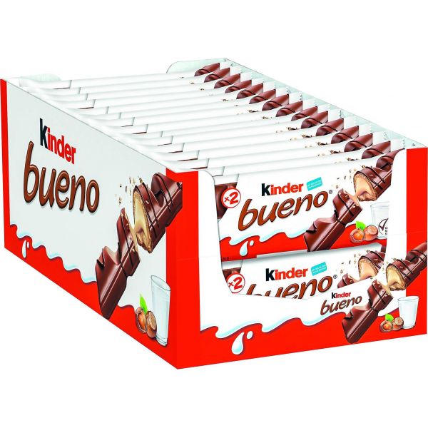 Kinder Bueno Barquillo Cubierto de Chocolate con Leche Relleno de Crema de Avellanas